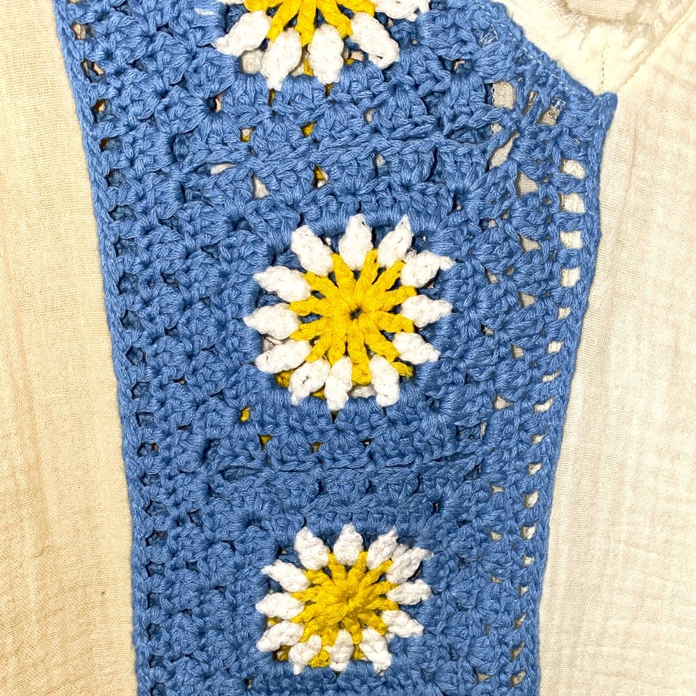 POL Blue/Cream 100% Cotton Oversized Crochet Top, Size Small - Picture 9 of 12